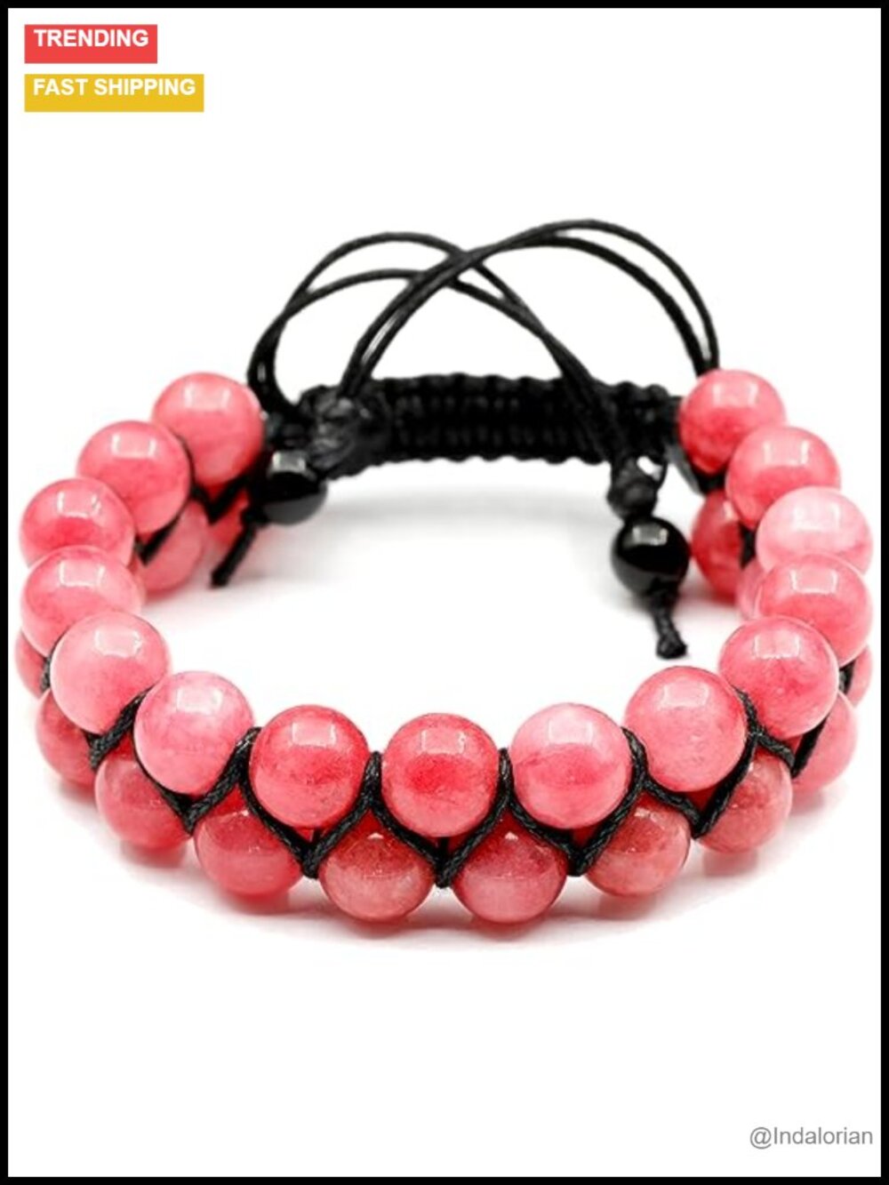 Natural Gemstone Double Row Macrame Bracelet Handmade Adjustable Men Women